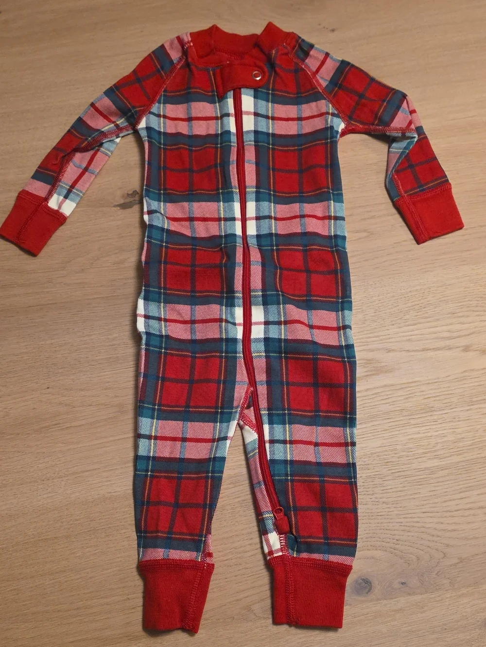 Classic Red Plaid Kids One-Piece Pajamas